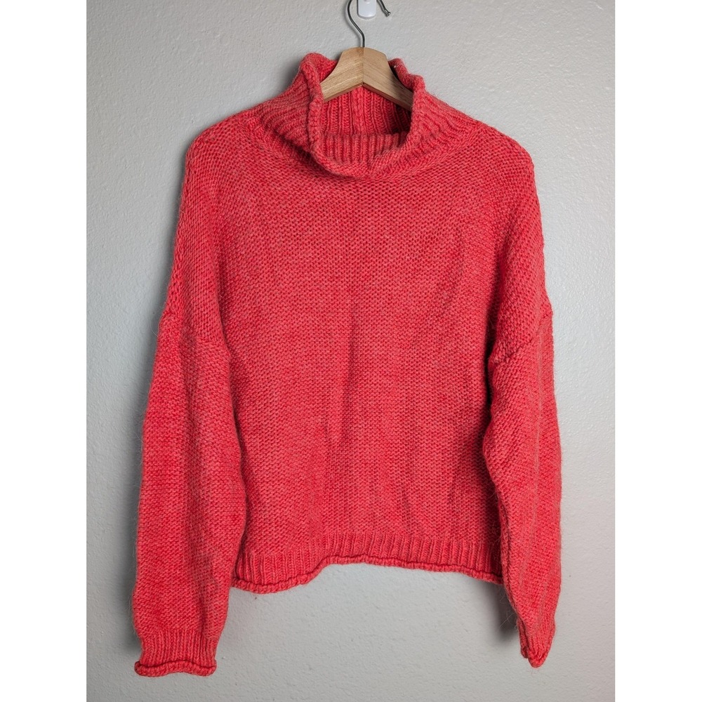 Anthropologie Sweater Pullover Womens L Pink Turtleneck Chunky-Knit Heavyweight
